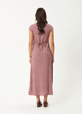 AFENDS Womens Base - Seersucker Midi Dress - Burgundy Check - Afends womens base   seersucker midi dress   burgundy check