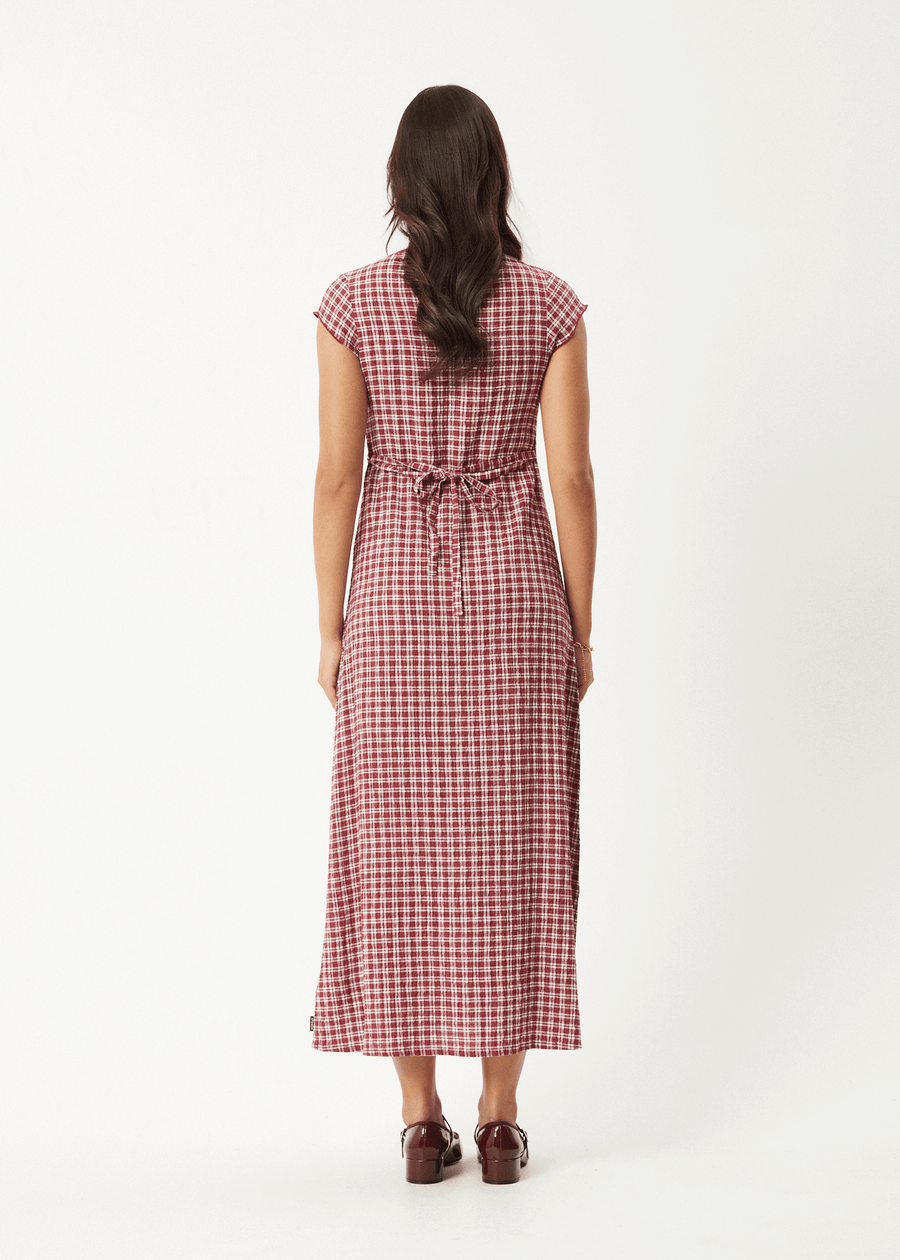 AFENDS Womens Base - Seersucker Midi Dress - Burgundy Check