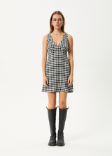 AFENDS Womens Rowan - Seersucker Mini Dress - Black / White - Afends womens rowan   seersucker mini dress   black / white