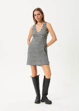 AFENDS Womens Rowan - Seersucker Mini Dress - Black / White - Afends womens rowan   seersucker mini dress   black / white