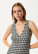 AFENDS Womens Rowan - Seersucker Mini Dress - Black / White - Afends womens rowan   seersucker mini dress   black / white
