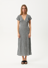 AFENDS Womens Rowan - Seersucker Check Maxi Dress - Black / White - Afends womens rowan   seersucker check maxi dress   black / white