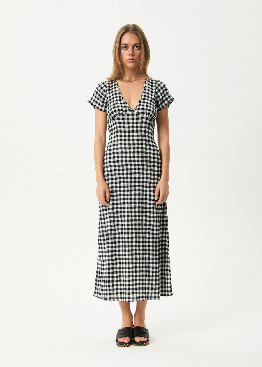AFENDS Womens Rowan - Seersucker Check Maxi Dress - Black / White
