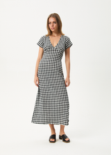AFENDS Womens Rowan - Seersucker Check Maxi Dress - Black / White - Afends womens rowan   seersucker check maxi dress   black / white