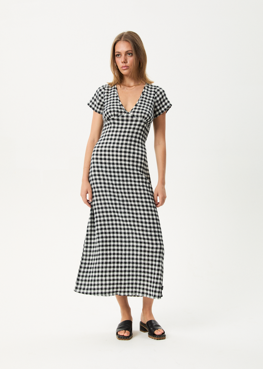 AFENDS Womens Rowan - Seersucker Check Maxi Dress - Black / White