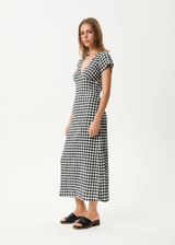 AFENDS Womens Rowan - Seersucker Check Maxi Dress - Black / White - Afends womens rowan   seersucker check maxi dress   black / white