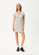 AFENDS Womens Leo - Seersucker Mini Dress - Coffee / White - Afends womens leo   seersucker mini dress   coffee / white