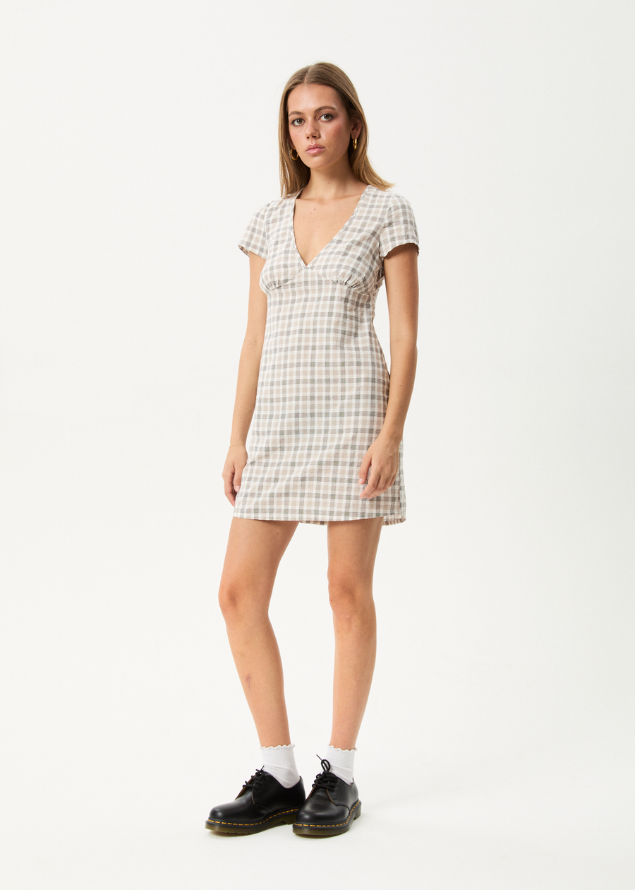 AFENDS Womens Leo - Seersucker Mini Dress - Coffee / White