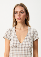 AFENDS Womens Leo - Seersucker Mini Dress - Coffee / White - Afends womens leo   seersucker mini dress   coffee / white