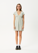 AFENDS Womens Leo - Seersucker Mini Dress - Green / White - Afends womens leo   seersucker mini dress   green / white