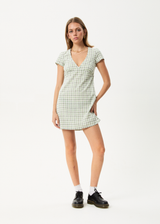 AFENDS Womens Leo - Seersucker Mini Dress - Green / White - Afends womens leo   seersucker mini dress   green / white
