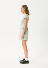 AFENDS Womens Leo - Seersucker Mini Dress - Green / White - Afends womens leo   seersucker mini dress   green / white