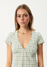 AFENDS Womens Leo - Seersucker Mini Dress - Green / White - Afends womens leo   seersucker mini dress   green / white