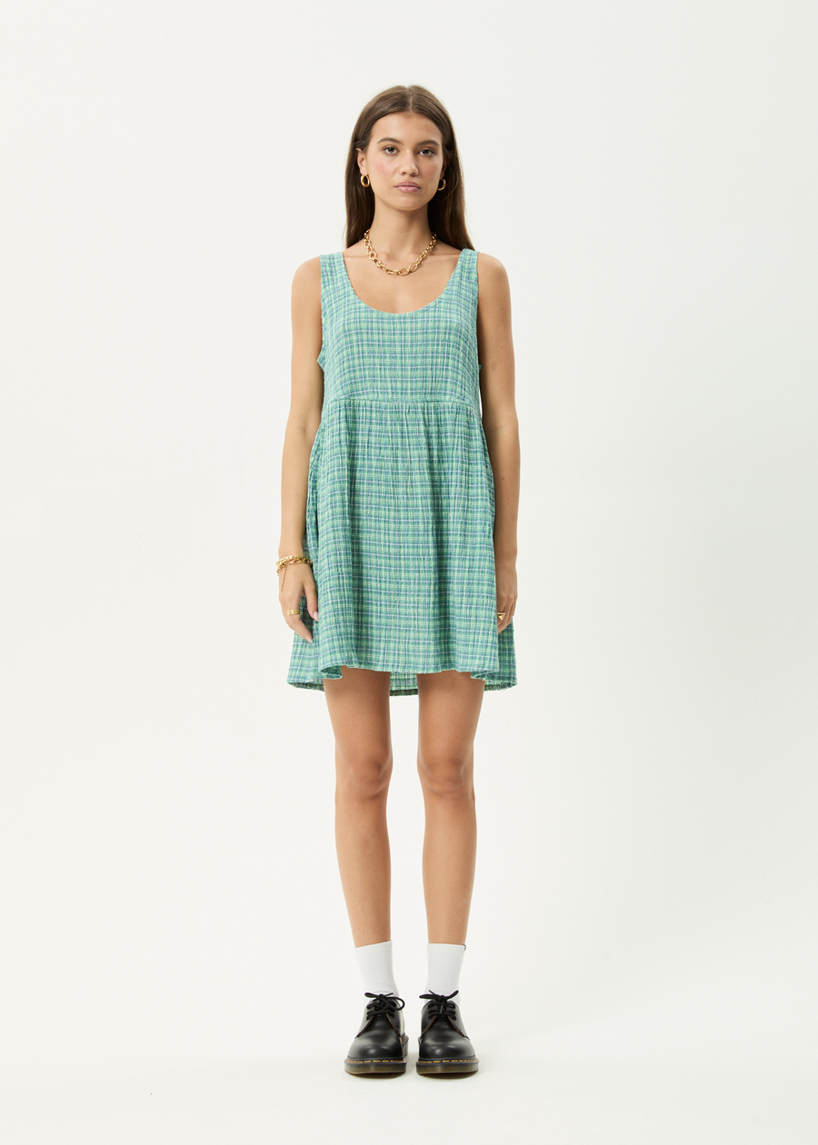 AFENDS Womens Creator Jesse - Seersucker Mini Dress - Pine
