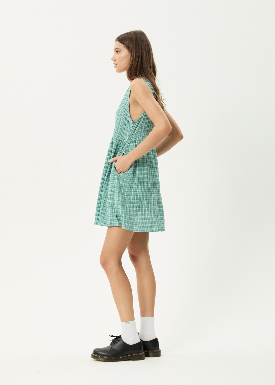 AFENDS Womens Creator Jesse - Seersucker Mini Dress - Pine