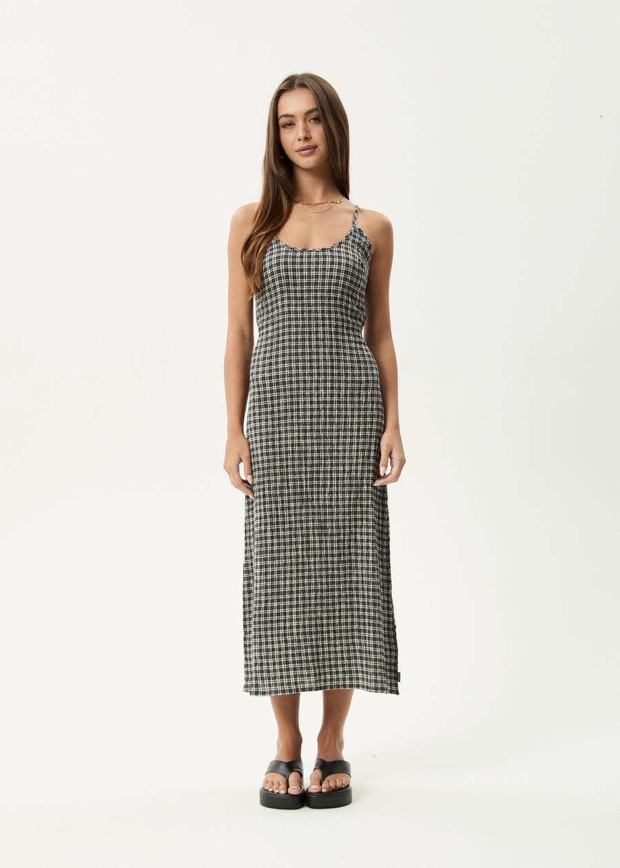 AFENDS Womens Asta Rumi - Seersucker Midi Dress - Steel Check