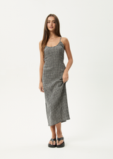 AFENDS Womens Asta Rumi - Seersucker Midi Dress - Steel Check - Afends womens asta rumi   seersucker midi dress   steel check