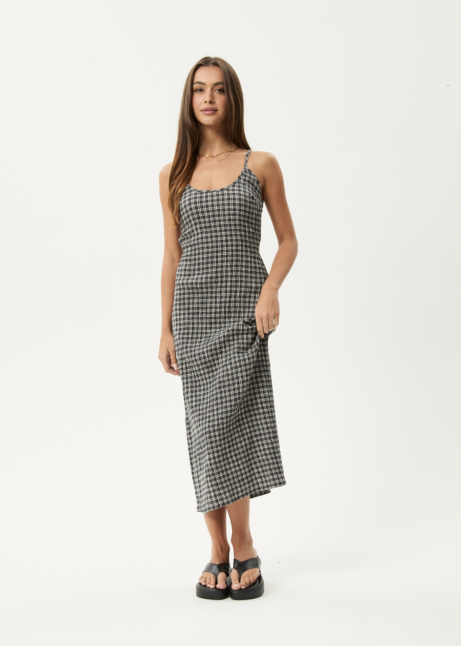 AFENDS Womens Asta Rumi - Seersucker Midi Dress - Steel Check