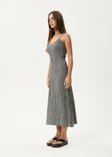 AFENDS Womens Asta Rumi - Seersucker Midi Dress - Steel Check - Afends womens asta rumi   seersucker midi dress   steel check