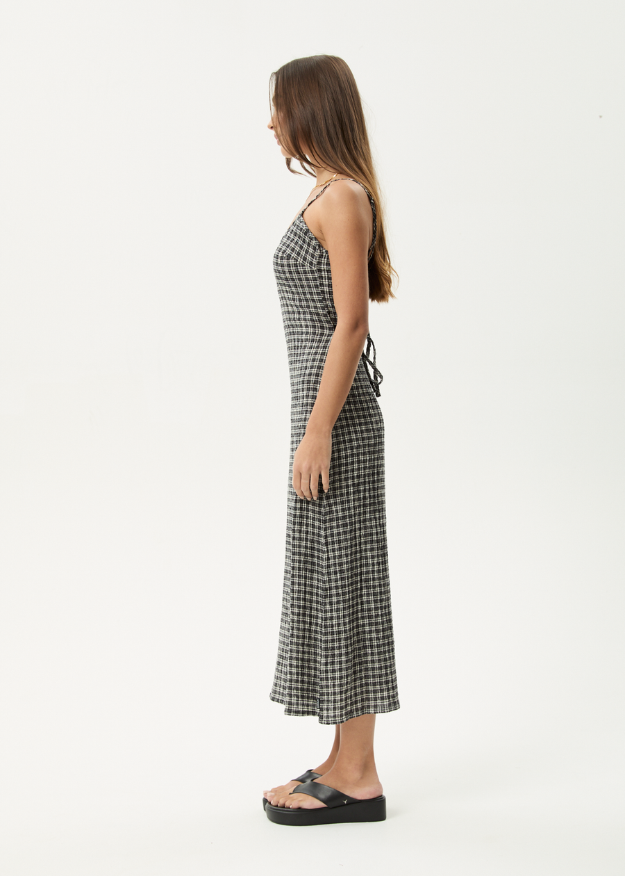 AFENDS Womens Asta Rumi - Seersucker Midi Dress - Steel Check