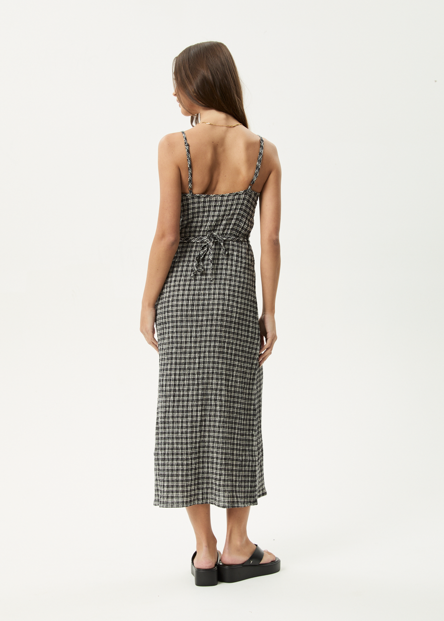 AFENDS Womens Asta Rumi - Seersucker Midi Dress - Steel Check
