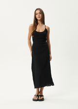 AFENDS Womens Focus Rumi - Seersucker Midi Dress - Black - Afends womens focus rumi   seersucker midi dress   black