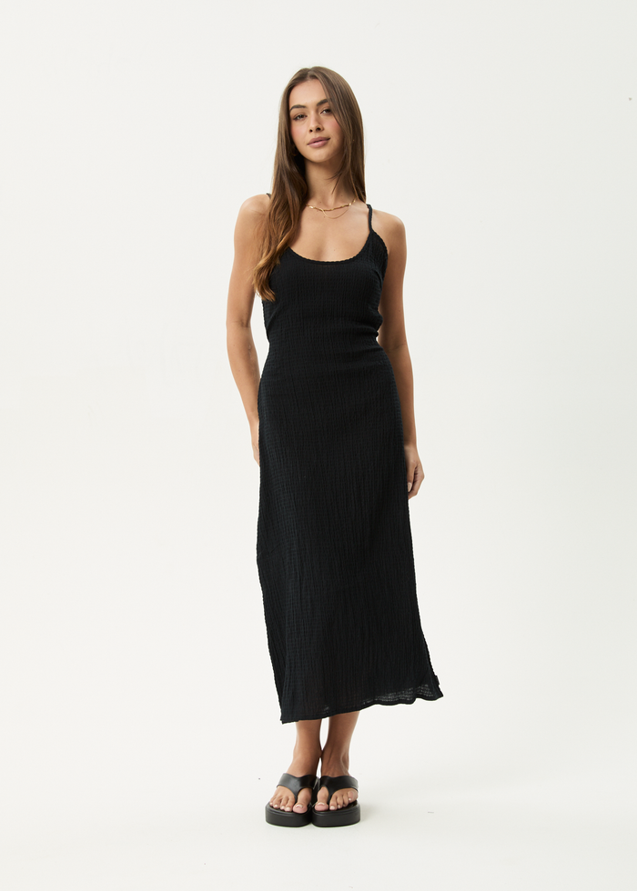 AFENDS Womens Focus Rumi - Seersucker Midi Dress - Black