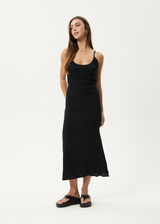 AFENDS Womens Focus Rumi - Seersucker Midi Dress - Black - Afends womens focus rumi   seersucker midi dress   black