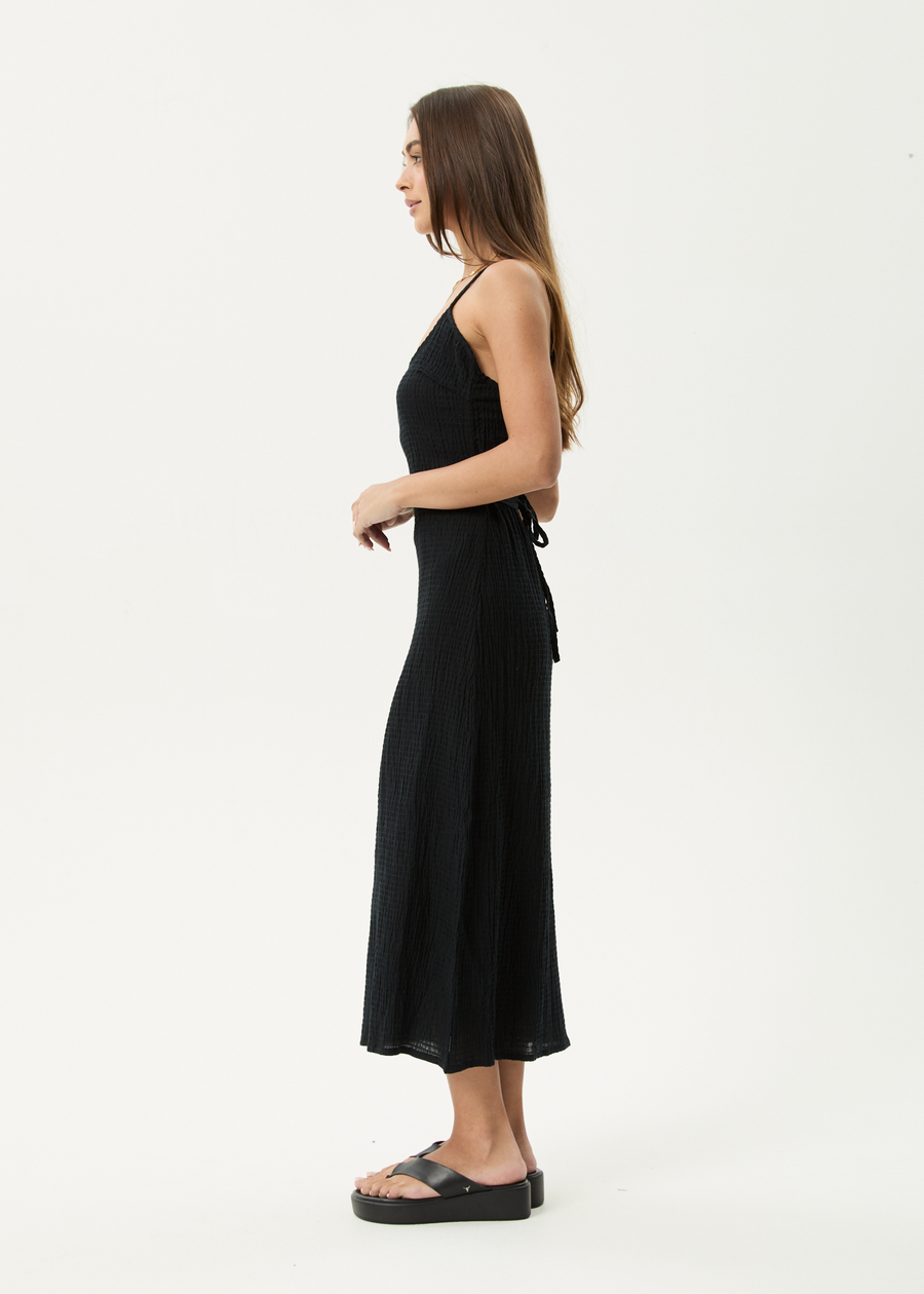 AFENDS Womens Focus Rumi - Seersucker Midi Dress - Black
