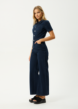 AFENDS Womens Weston Miami - Denim Flared Jumpsuit - Ink - Afends womens weston miami   denim flared jumpsuit   ink