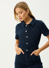 AFENDS Womens Weston Miami - Denim Flared Jumpsuit - Ink - Afends womens weston miami   denim flared jumpsuit   ink