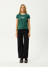 AFENDS Womens Gardening Club - Ringer  Tee - Hunter Green - Afends womens gardening club   ringer tee   hunter green