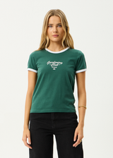 AFENDS Womens Gardening Club - Ringer  Tee - Hunter Green - Afends womens gardening club   ringer tee   hunter green