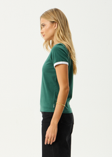 AFENDS Womens Gardening Club - Ringer  Tee - Hunter Green - Afends womens gardening club   ringer tee   hunter green