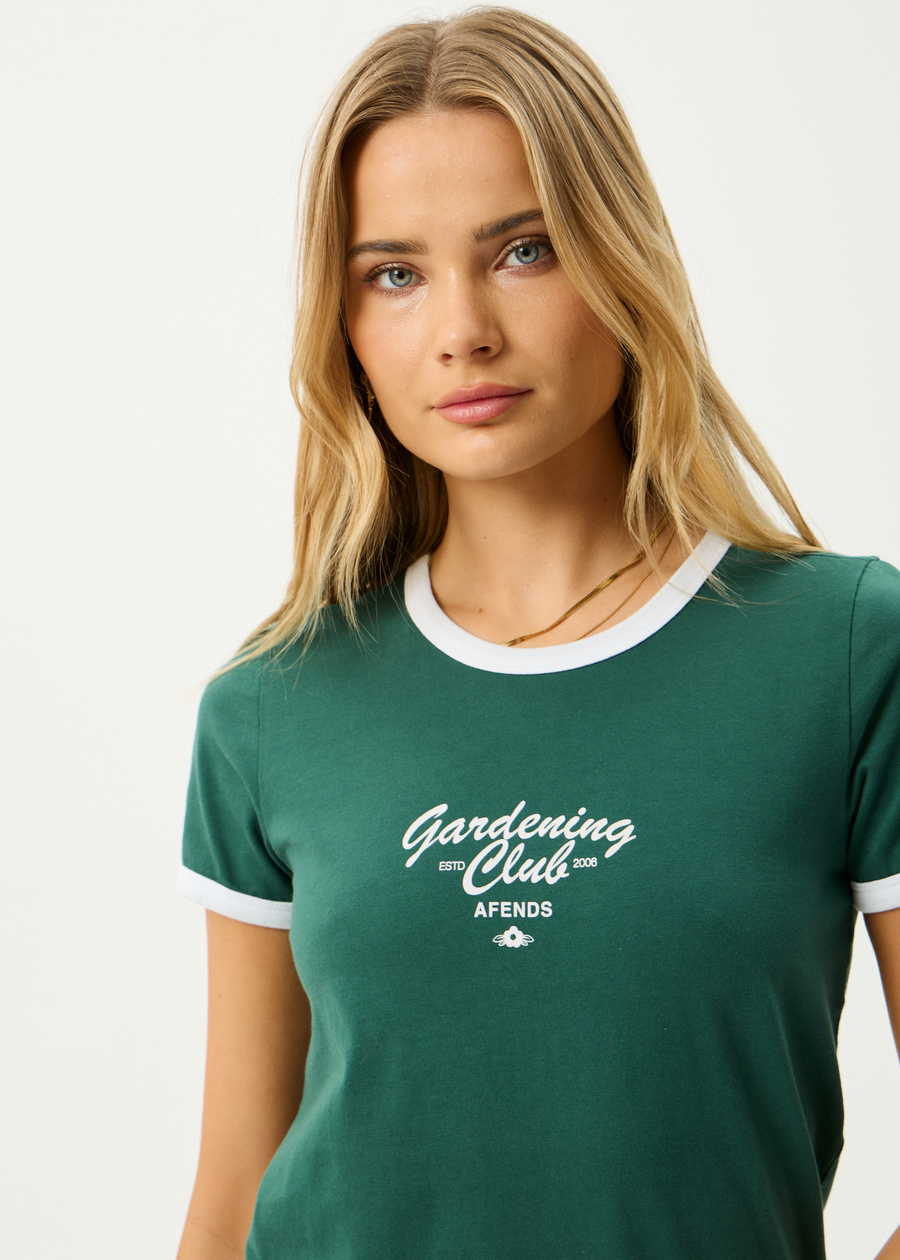 AFENDS Womens Gardening Club - Ringer Tee - Hunter Green