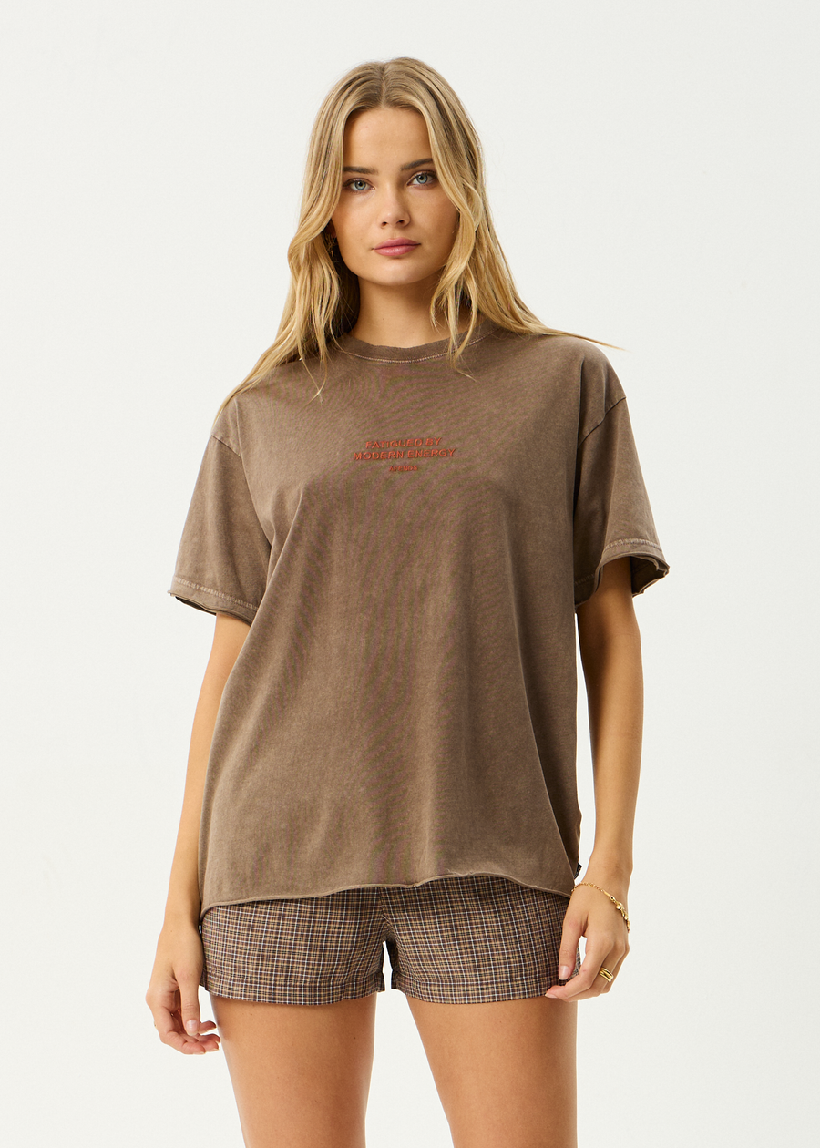 AFENDS Womens Fatigued - Oversized Tee - Coffee