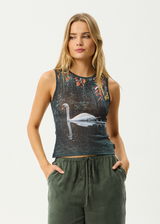 AFENDS Womens Swan Song - Sheer Tank - Multi - Afends womens swan song   sheer tank   multi