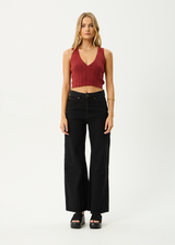 AFENDS Womens Iris - Knit Top - Red Rum - Afends womens iris   knit top   red rum