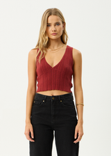 AFENDS Womens Iris - Knit Top - Red Rum - Afends womens iris   knit top   red rum