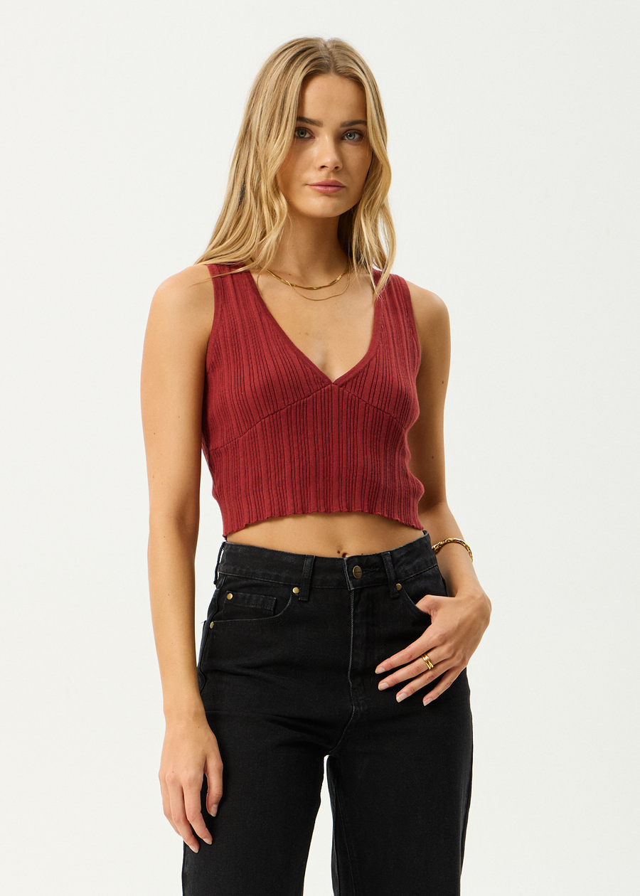 AFENDS Womens Iris - Knit Top - Red Rum
