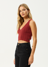 AFENDS Womens Iris - Knit Top - Red Rum - Afends womens iris   knit top   red rum