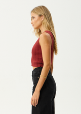 AFENDS Womens Iris - Knit Top - Red Rum - Afends womens iris   knit top   red rum
