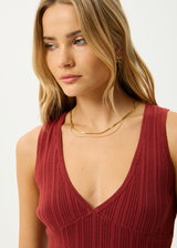 AFENDS Womens Iris - Knit Top - Red Rum - Afends womens iris   knit top   red rum