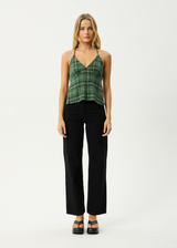 AFENDS Womens Lonnie Strappy - Seersucker Top - Hunter Green - Afends womens lonnie strappy   seersucker top   hunter green