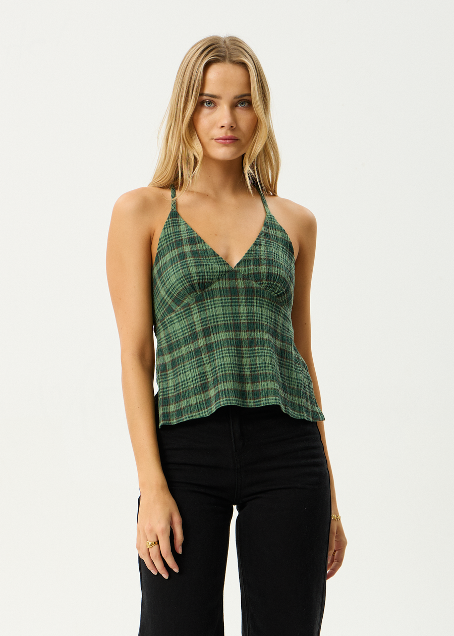 AFENDS Womens Lonnie Strappy - Seersucker Top - Hunter Green