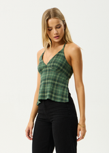 AFENDS Womens Lonnie Strappy - Seersucker Top - Hunter Green - Afends womens lonnie strappy   seersucker top   hunter green