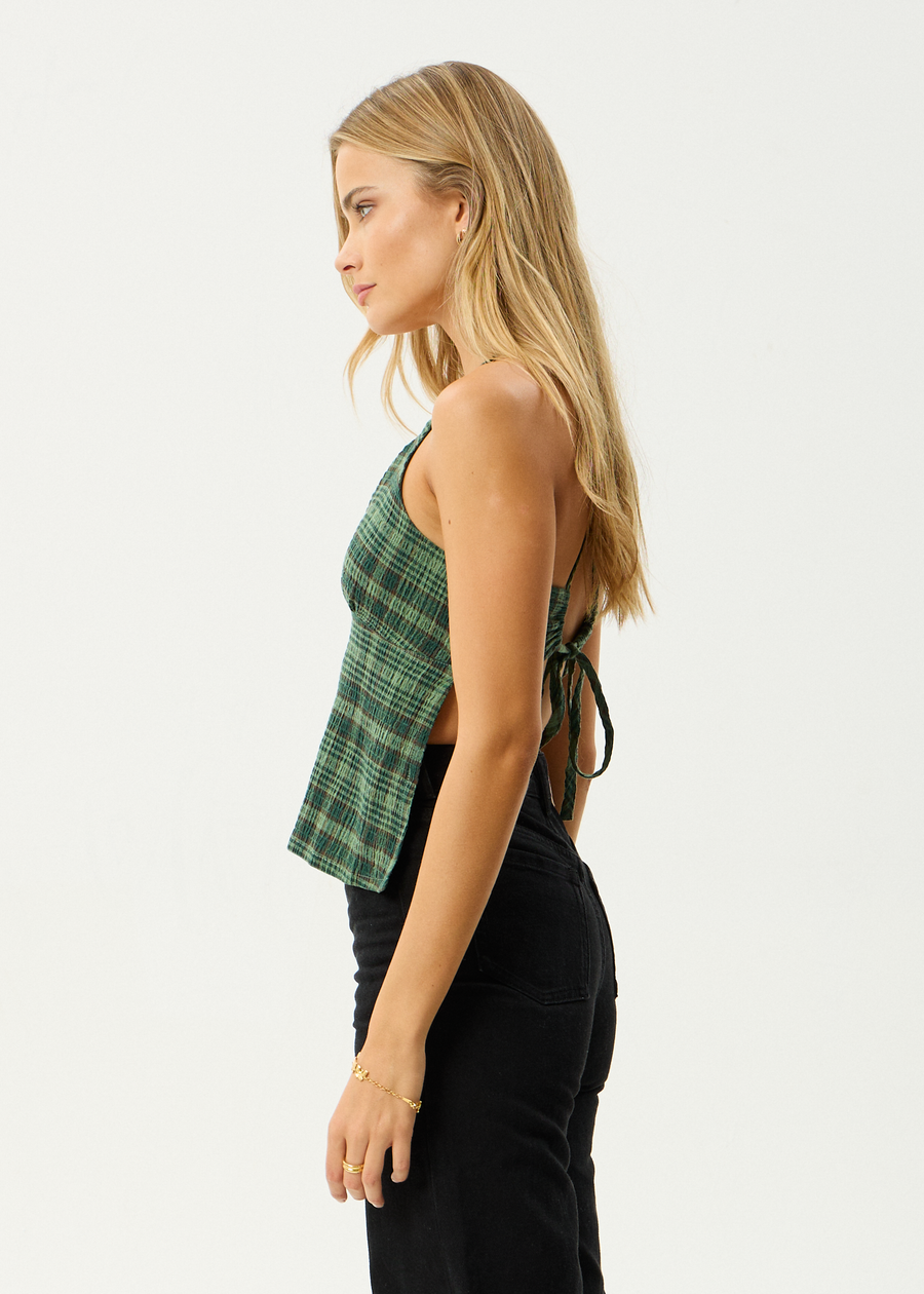 AFENDS Womens Lonnie Strappy - Seersucker Top - Hunter Green