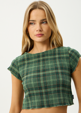 AFENDS Womens Lonnie - Seersucker Top - Hunter Green - Afends womens lonnie   seersucker top   hunter green