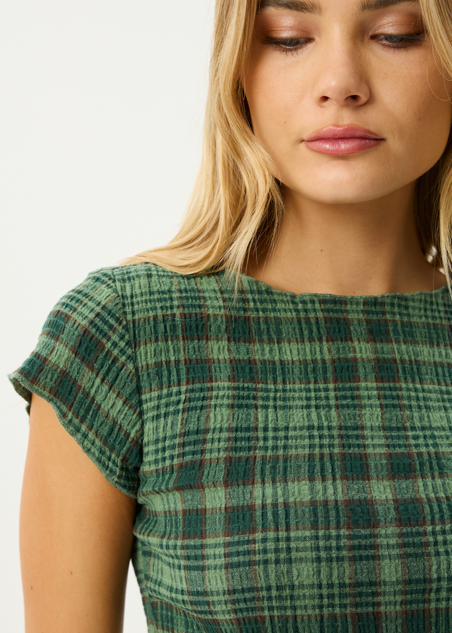 AFENDS Womens Lonnie - Seersucker Top - Hunter Green