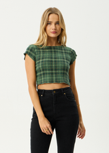 AFENDS Womens Lonnie - Seersucker Top - Hunter Green - Afends womens lonnie   seersucker top   hunter green